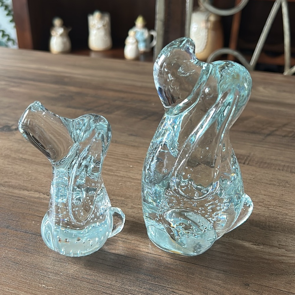 Set of 2 Vintage Crystal Glass Hound Dog Figurine Paperweight AMAZING!!